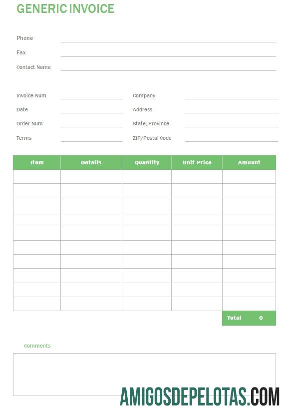 Fatura genérica gratuita exemplo real